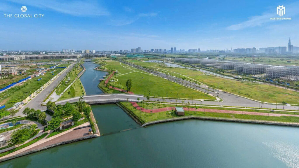 View nhìn về công viên dọc kênh đào nhạc nước